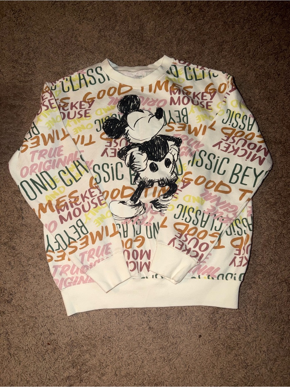 Disney White Mickey Mouse Graphic Crewneck Sweater -